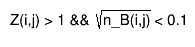 Z(i,j) > 1 && #sqrt{n_B(i,j)} < 0.1